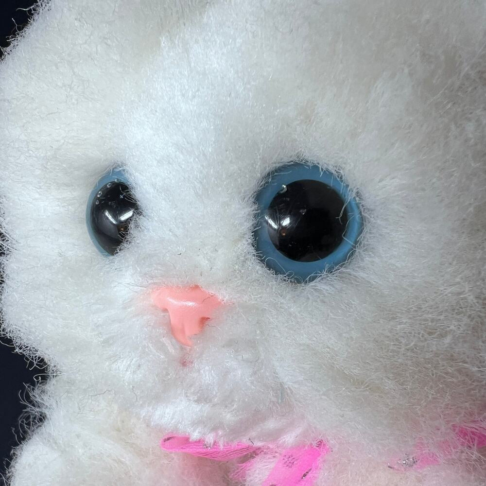 DSI Kitty Kitty Kitten Plush 2000 Purrs White Persian Cat Blue Eyes Pink Bow - Picture 7 of 7